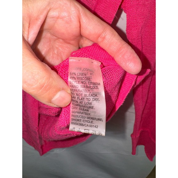 Peter Nygard Hot Pink Sheer Linen Cardigan 3/4 Sleeve Pockets Women SZ S Sweater - Picture 9 of 9